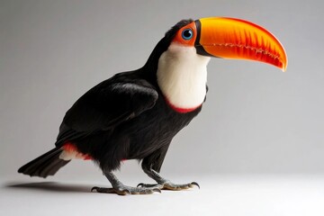 Naklejka premium Vibrant Toucan with Striking Orange Beak in a Side Profile on Neutral Background