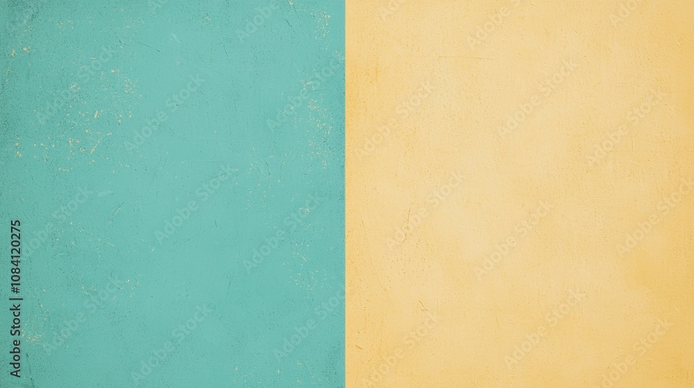 Poster light teal and beige background divided vertically, showing a textured surface with subtle imperfect