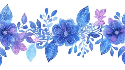 Obraz premium Watercolor Floral Border with Blue and Purple Flowers