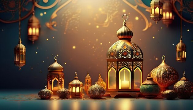  Intricate Islamic backgrounds with traditional Arabic lanterns and golden decorations evoke_1(544)