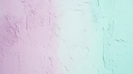 Fototapeta premium Decorative plaster wall texture displaying a smooth gradient transition from lavender on the left to mint green on the right, providing a visually appealing backdrop