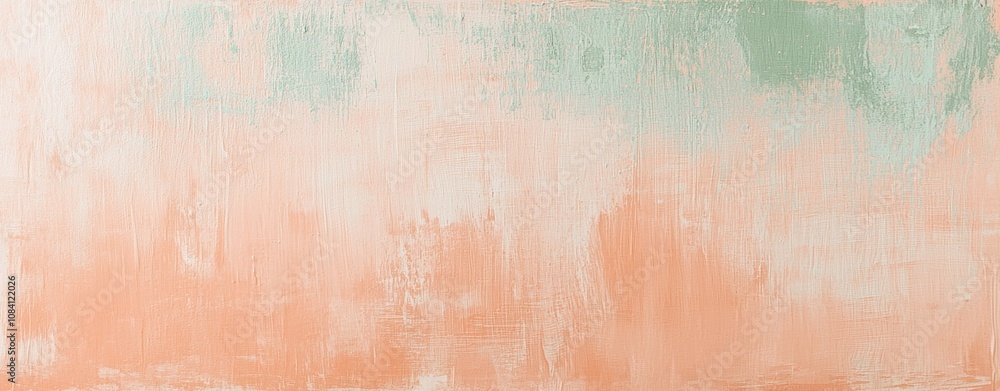 Poster peach and green brush strokes blend together, creating a soft gradient effect on an abstract painted