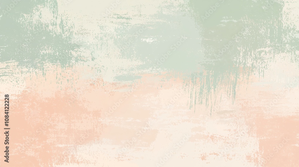 Poster green and peach pastel colors blend together in an abstract background, creating a textured effect w