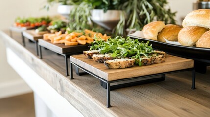 Industrial Food Risers Highlight Buffet with Rustic Elegance