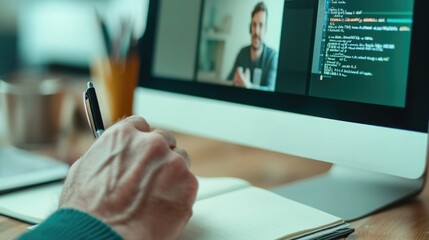 Virtual Learning and Coding Session at Home Workspace. Online Body Doubling.