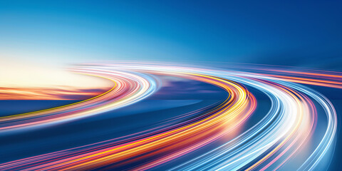 Light trails left by vehicles traveling at high speed on the road