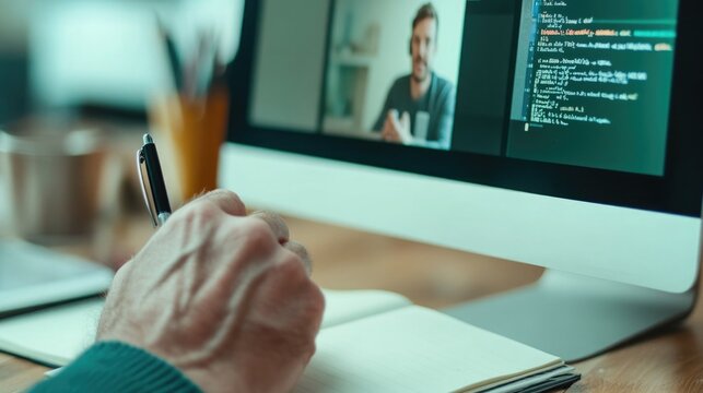 Virtual Learning and Coding Session at Home Workspace. Online Body Doubling.