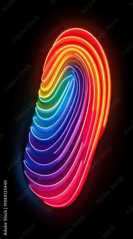 Poster here's a and keyword list for your image.. vibrant rainbow neon fingerprint art.