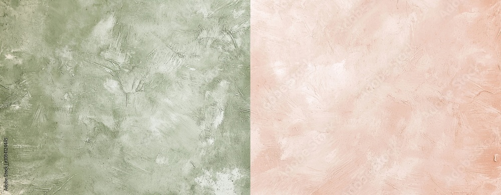 Poster decorative plaster effect creating a minimalist backdrop with a split screen showing green and pink 