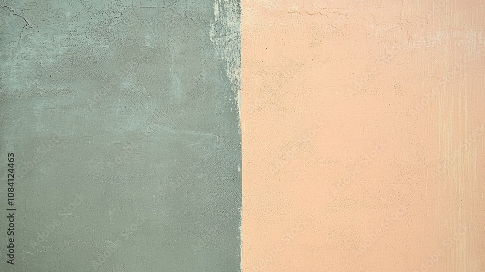 Aufkleber gray and light orange painted concrete wall creating a striking color block effect, ideal for backgr