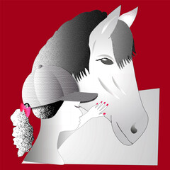 Illustration Girl and horse on a color background
