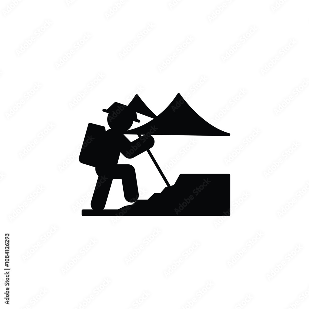 Poster mountaineering icon or logo design isolated sign symbol vector illustration - high quality line styl