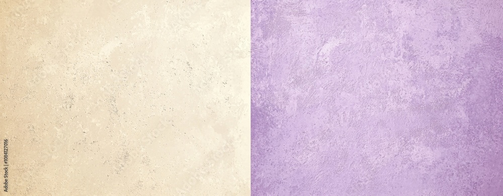Poster beige and lavender halves create an elegant and textured background, adding a touch of sophisticatio