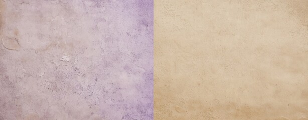 Fototapeta premium Purple and beige halves of a concrete wall create an interesting contrast, showcasing a textured surface ideal for backgrounds and design projects