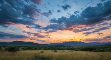 Naklejka premium A beautiful sunset over the plains of South Africa 