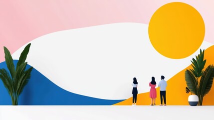 Abstract Colorful Wall Art Background with People