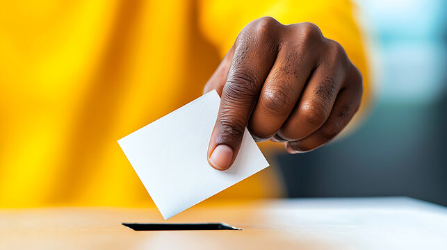 Mano colocando una papeleta de votaci&oacute;n en una ranura de una urna