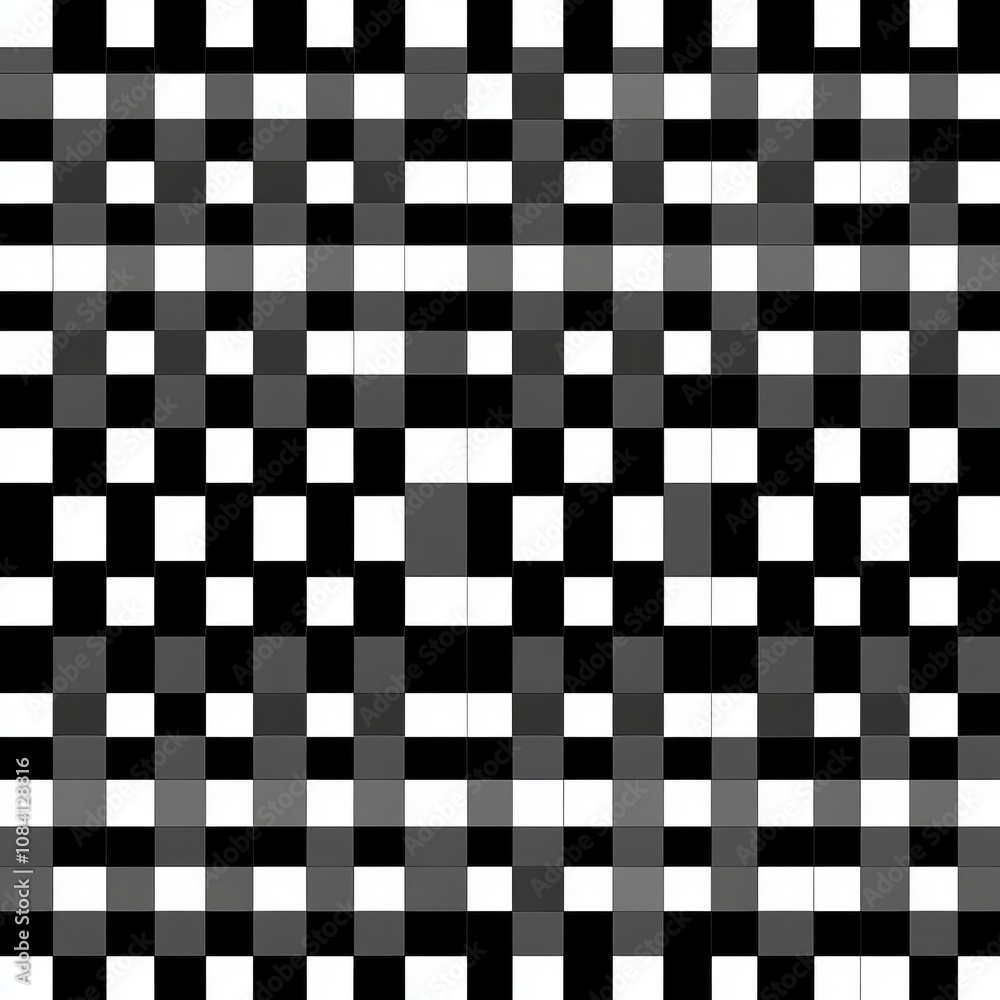 Poster abstract checkered black and white pattern with grey gradient effect.