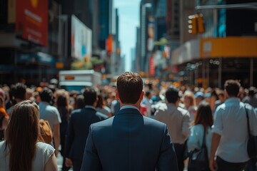 Fototapeta premium Businessman Walking Through a Busy City Crowd2