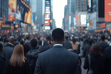 Fototapeta premium Businessman Walking Through Busy City Crowd in Rush Hour