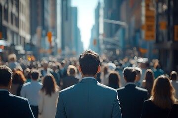 Fototapeta premium Businessman Walking Through Busy City Street Crowd2