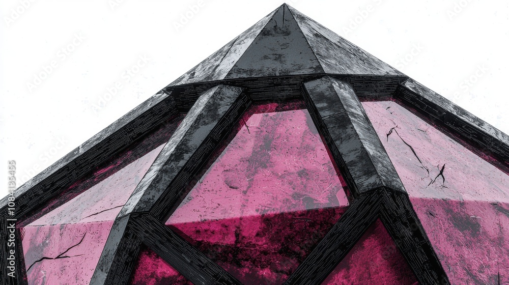 Poster abstract geometric structure featuring a large pink crystal with dark gray accents, designed for art