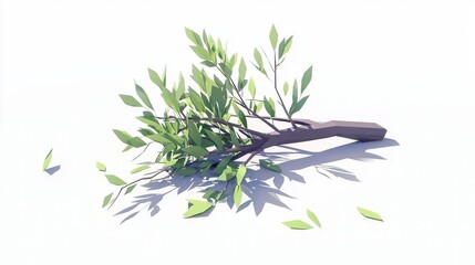 Naklejka premium Fresh Green Branch with Leaves on a Minimalistic White Background, Perfect for Nature Themes in Design, Eco-Friendly Concepts, and Minimalist Aesthetics