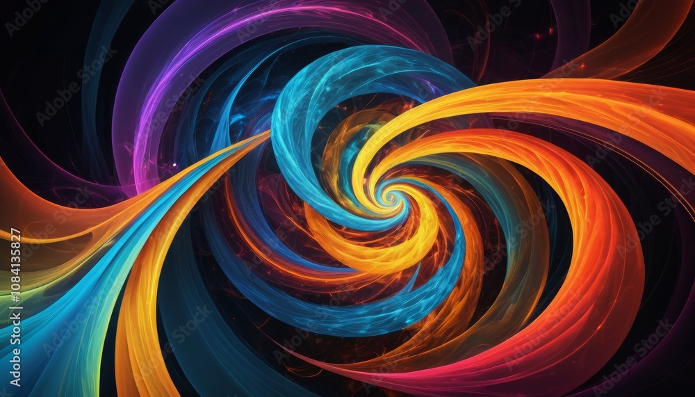 Poster dynamic abstract swirl of vibrant colors representing energy flow and movement