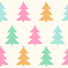 Obraz premium seamless pattern with colorful Christmas trees. winter cheerful print. Scandinavian decor with pine trees