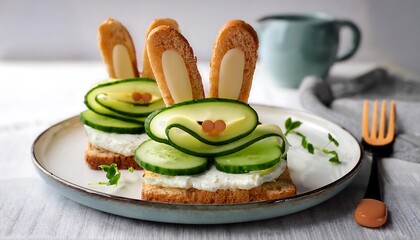  Softly shaped sandwiches feature a bunny design topped with a layer of cream cheese and thi_1(706)