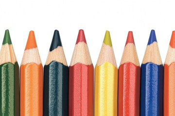 Colorful Collection of Eight Classic Colored Pencils Arranged Neatly on a White Background Ideal for Artistic Projects and Creative Endeavors