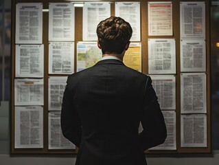 Fototapeta premium Photograph of a Candidate Reviewing Job Listings: A job candidate looking at job listings on a bulletin board or online.
