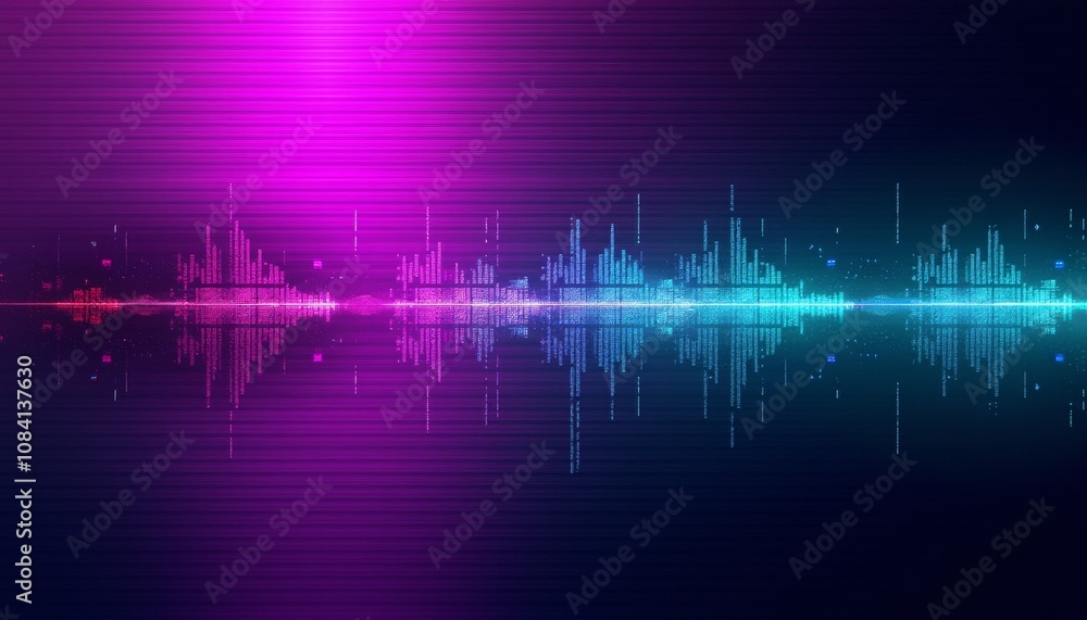 Poster abstract glitch effect background with pink and cyan sound wave patterns