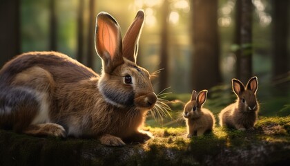 Familia de conejos en el bosque