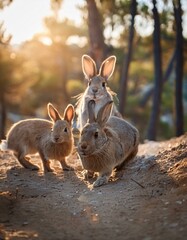 Familia de conejos en el bosque