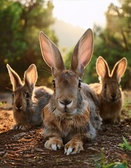 Obraz premium Familia de conejos en el bosque