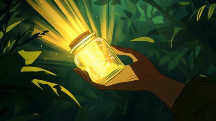 Illuminated Jar of Inspiration in Cartoon Style