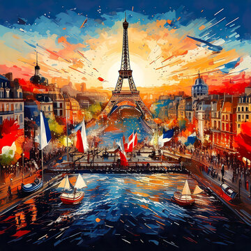 Abstract Representation of Bastille Day Celebration