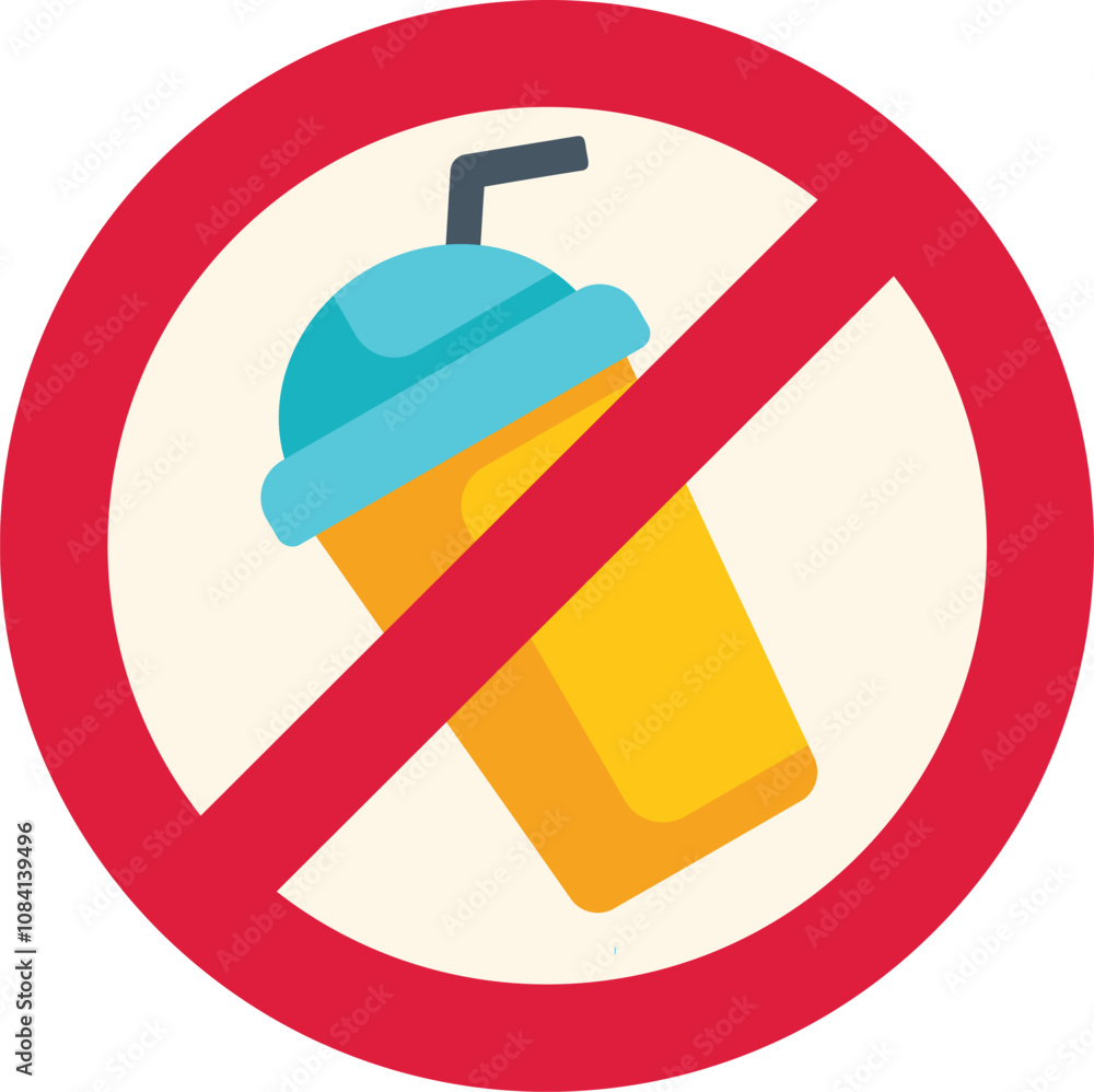 Poster simple design featuring a disposable cup with a straw crossed out with a red circle and cross