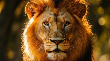 Fototapeta premium A lion with a golden mane and yellow eyes