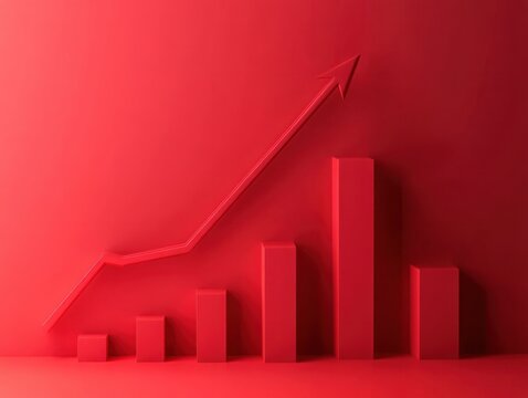 Red upward arrow graph showing rising trend, cut out