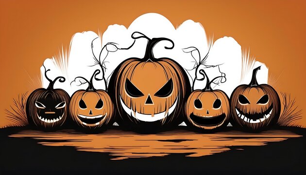  Vector silhouettes of pumpkins with various emotions, perfect for spooky parties and Octobe_1(751)