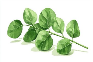 Fototapeta premium Fresh Green Leaves with a Smooth Texture Displaying Natural Vibrance and Vitality on a White Background for Eco-Friendly Projects and Designs