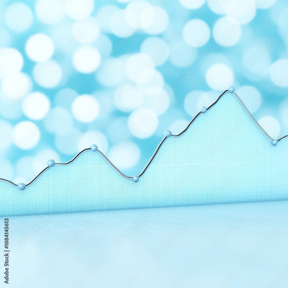 Poster abstract blue background with a rising line graph and bokeh lights.