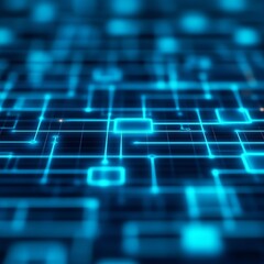 Obraz premium Abstract blue glowing circuit board lines and squares.
