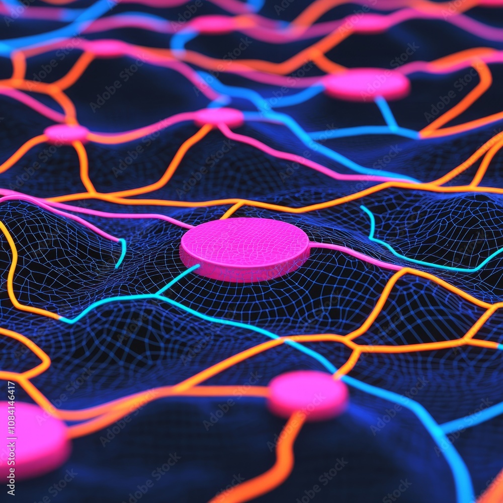 Poster abstract digital network with glowing lines and nodes.