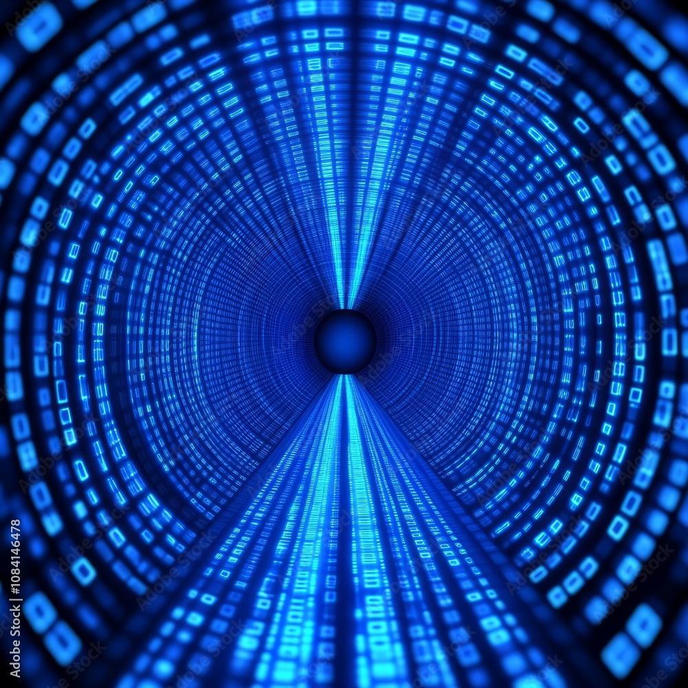 Poster abstract digital tunnel with binary code.