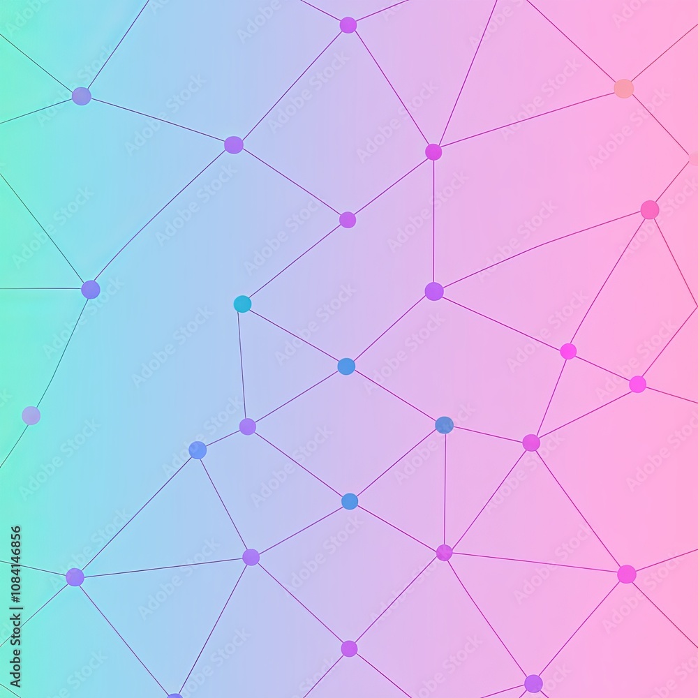 Aufkleber Abstract geometric pattern with colorful nodes and lines on a gradient background.