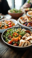 Fresh and colorful salad presentation modern restaurant food photography bright indoor setting close-up view healthy eating concept