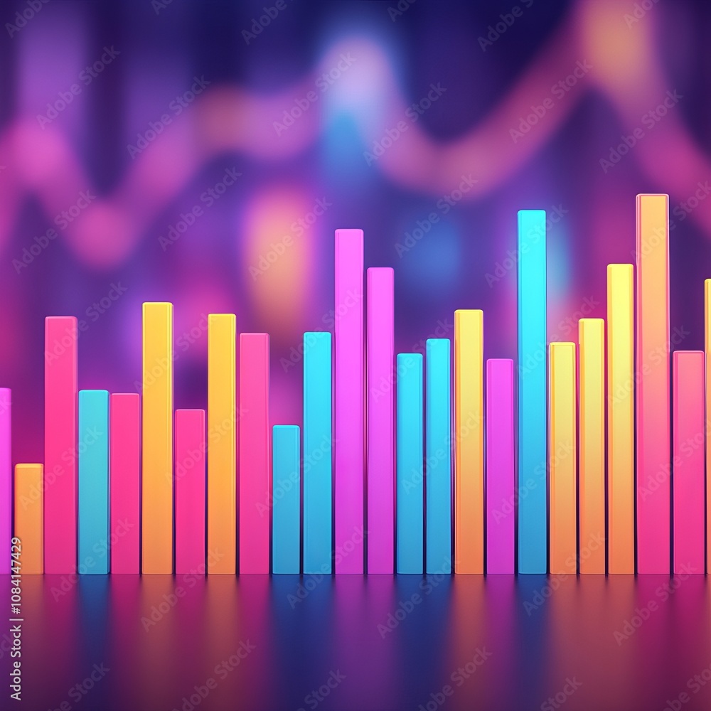 Poster abstract neon bar graph with blurred background.